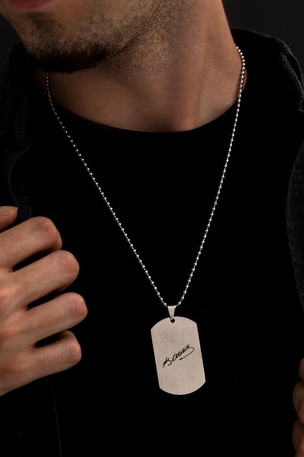 Men's Necklace-Steel Ataturk Signed Soldier Tag