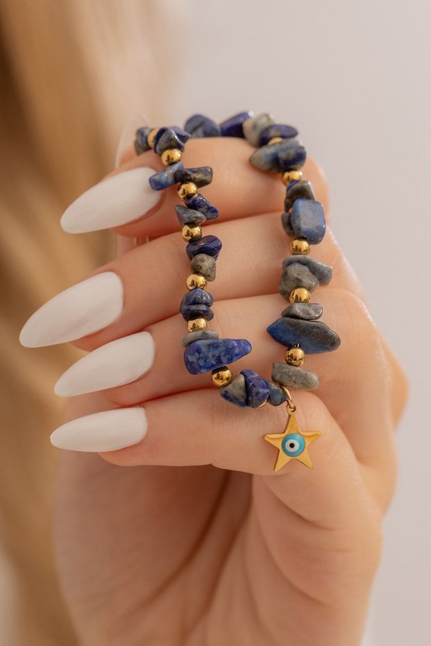 Natural Stone Women's Bracelet - Natural Lapis Stone Women's Steel Women's Bracelet Star and Charm