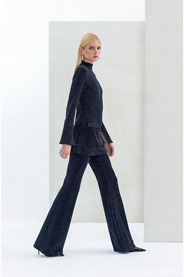 Simli İspanyol Paça Pantolon - 1