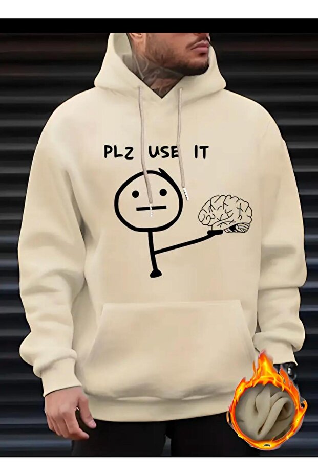 PLZ USE IT سويت شيرت بغطاء للرأس مطبوع
