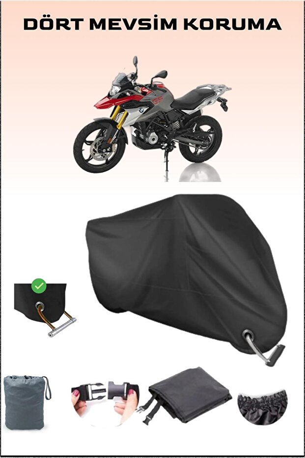 Black Lock Compatible Motorcycle Tarpaulin for Bmw g 310 Gs, Safe, Waterproof