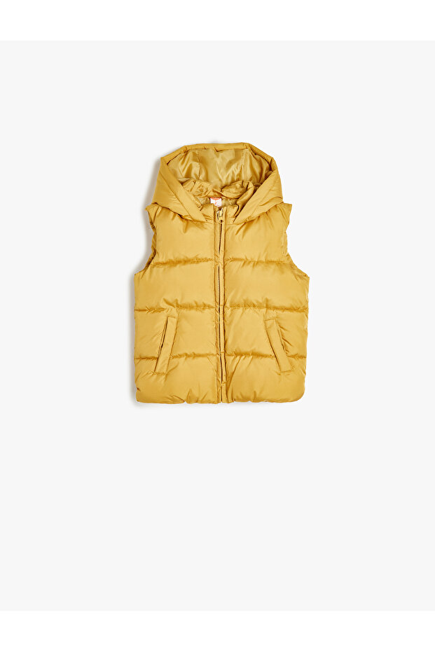 Hooded Seasonal Puffer Vest with Pocket Detail