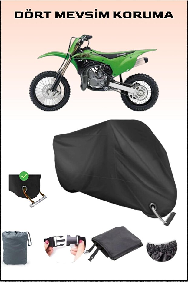 Lock Compatible Motorcycle Tarpaulin for Black Kawasaki Kx 85, Safe, Waterproof
