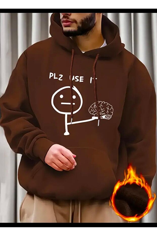PLZ USE IT سويت شيرت بغطاء للرأس مطبوع