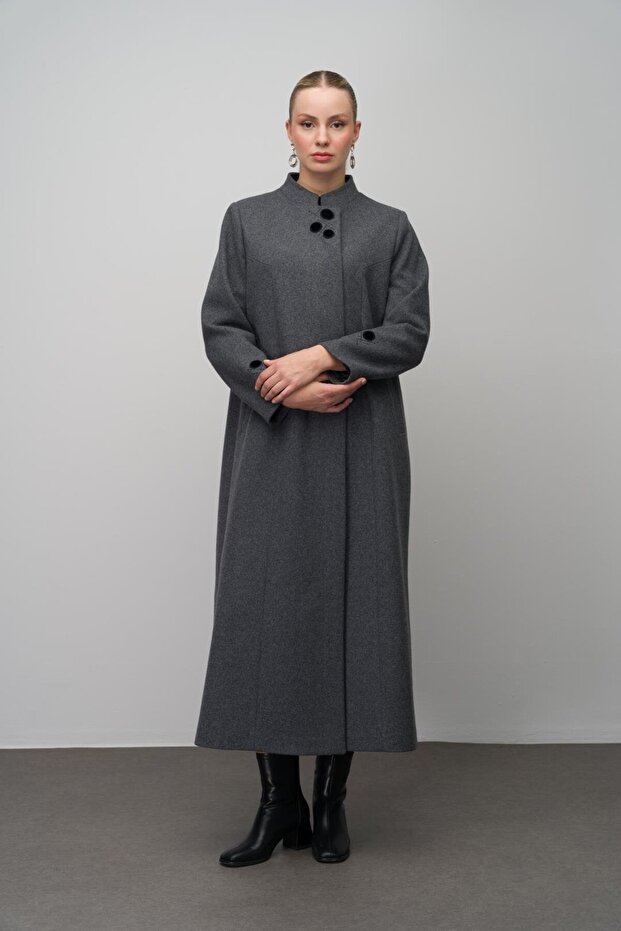 Nagy méretű gyapjúkeverékes gallér fedőlakk - ANTRACIT gravírozott részletekkel 6632 - 3