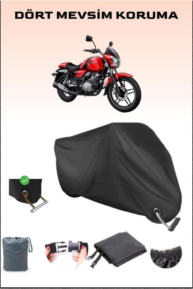 Lock Compatible Motorcycle Tarpaulin for Black Bajaj V 15, Safe, Waterproof