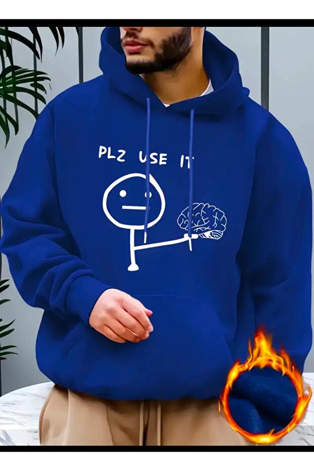 PLZ USE IT سويت شيرت بغطاء للرأس مطبوع