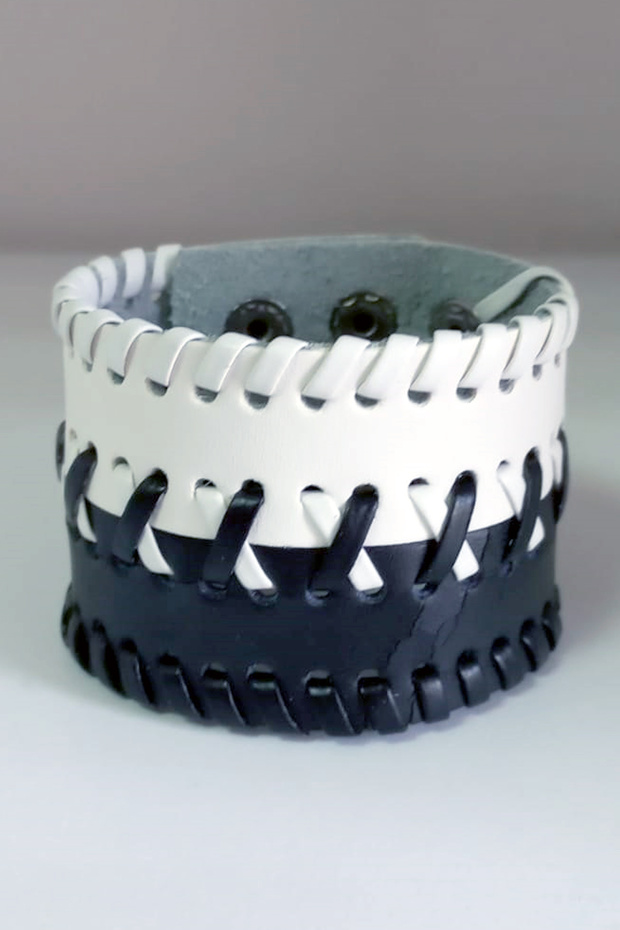 Black and White Braided Leather Snap Fastener Unisex Bracelet