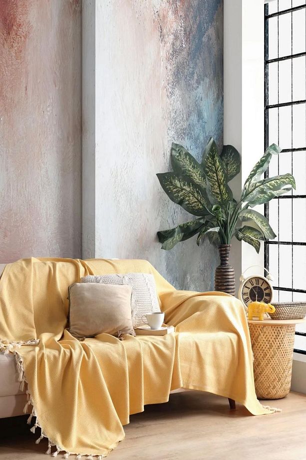 Sarı Pamuklu Dekoratif Koltuk Örtüsü Set 170x230 Boyutlu Optimal Kaymaz Tasarım (2 ADET) - 4