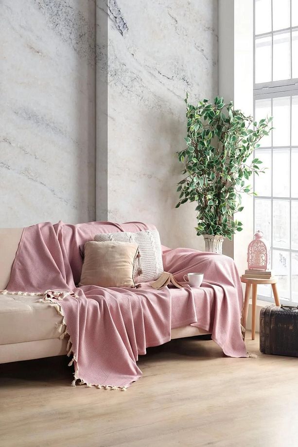 Gül Kurusu Pamuklu Dekoratif Koltuk Örtüsü Set 170x230 Boyutlu Optimal Kaymaz Tasarım (2 ADET) - 4