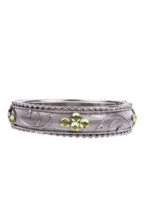 Green Stone Metal Handcuff Model Women's Bracelet