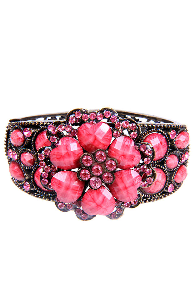 Colorful Stone Cast Metal Handcuffs Model Women's Bracelet
