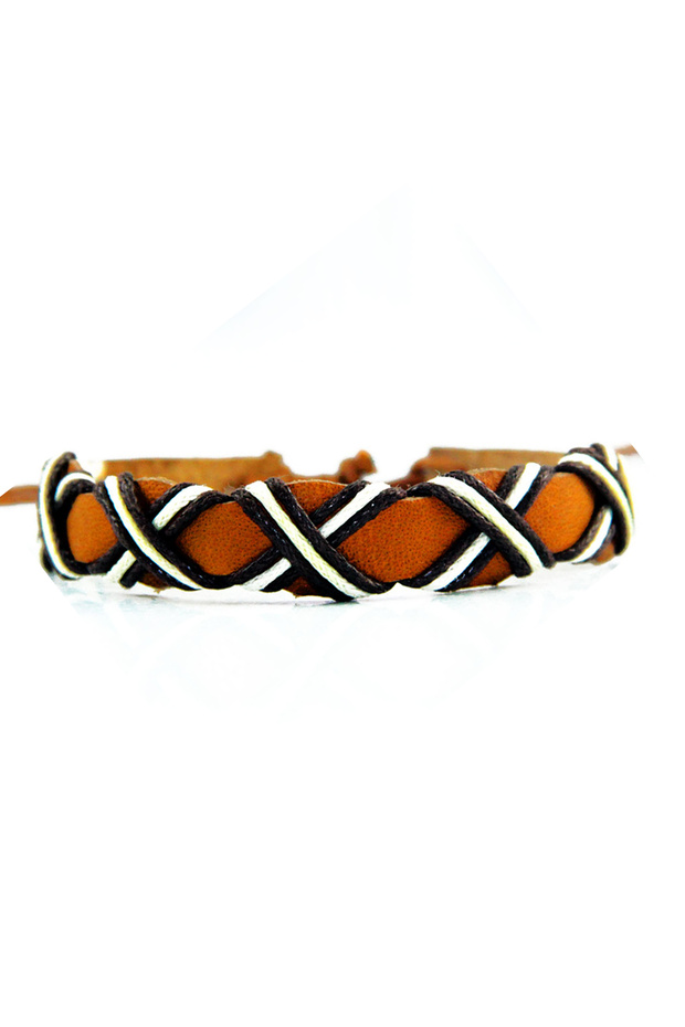 Leather Unisex Bracelet with Cross Rope Detail