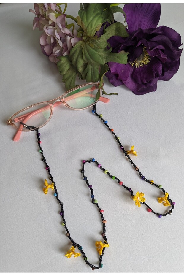 Daisy Crochet Glass Beaded Yellow Glasses Lanyard