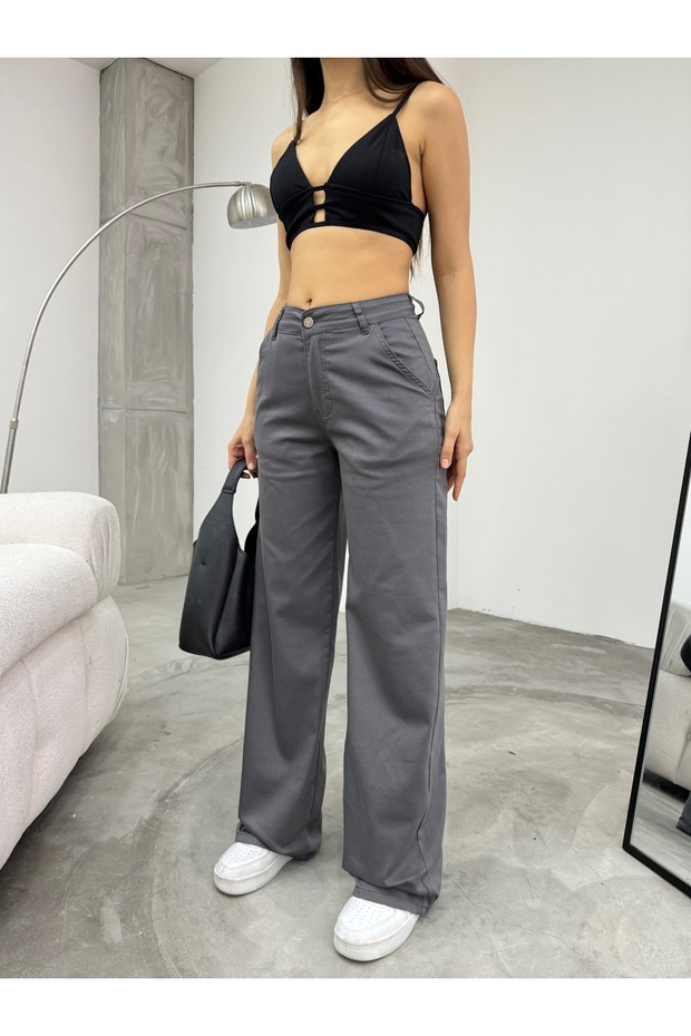 Women's Gray High Waist Lycra Flexible Wide Leg Palazzo Trousers