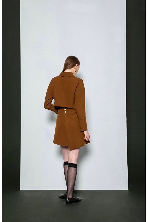 Bel Dekolteli Taba Elbise - 2