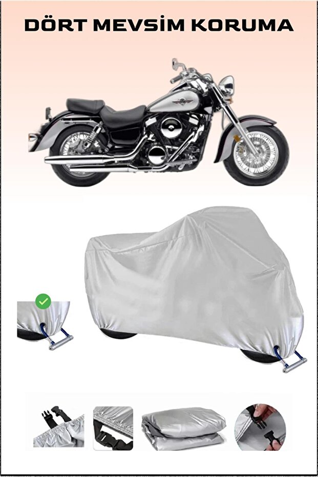 Motorcycle Cover with Lock Compatible for Kawasaki VN 1500, Secure, Waterproof , Durable Fabric.