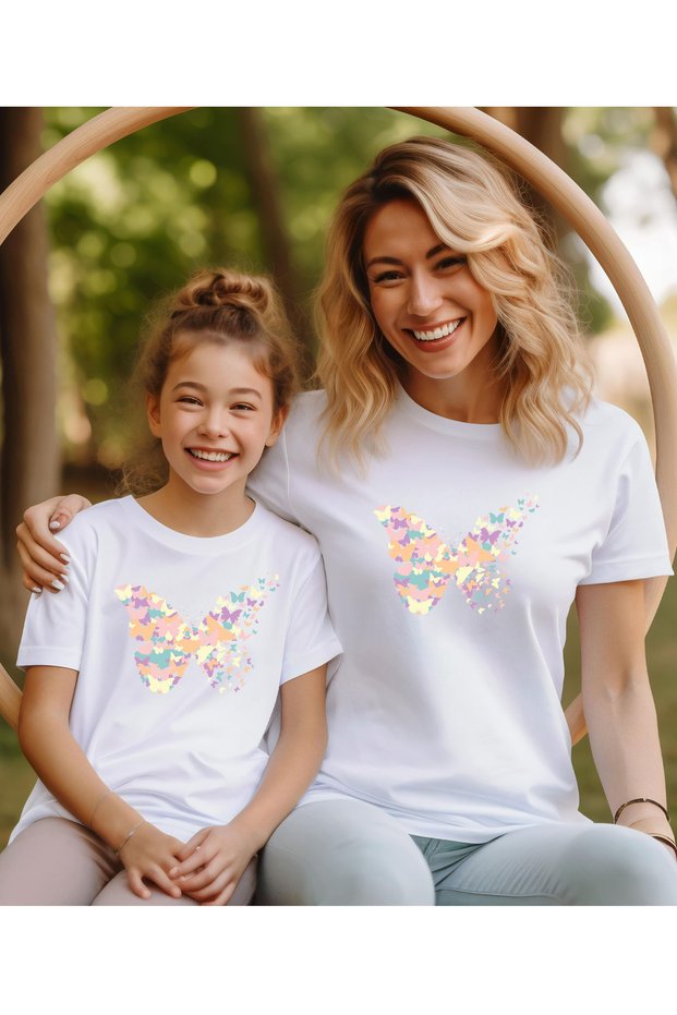 Kelebek Printed Mother-Daughter T-Shirt (This Is a Single Item, Add 2 Pieces to the Cart to Make a Combination)