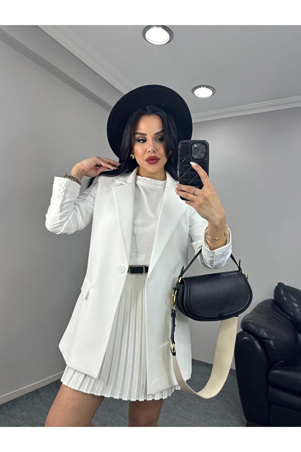 Modern Duruş Tek Düğmeli Blazer - 3