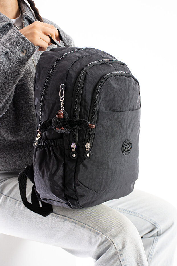 Women's Waterproof Crinkle Fabric Multi-Compartment Backpack & School Bag 9078