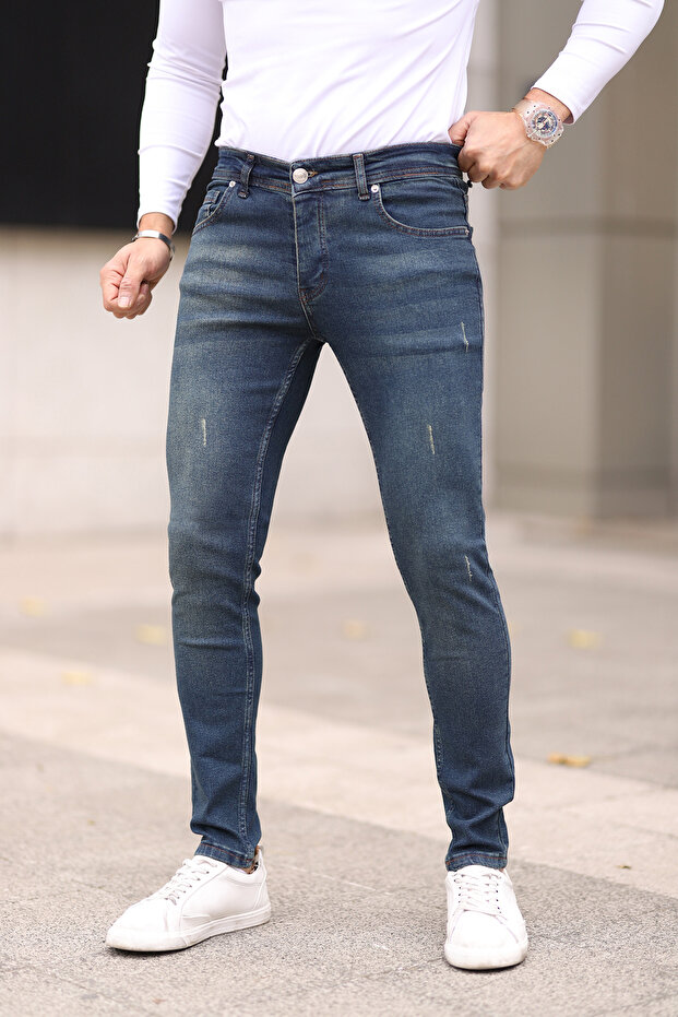 Koyu Lacivert Skinny Tırnaklı Jeans Kot Pantolon TMNAW25JE00013 - 2