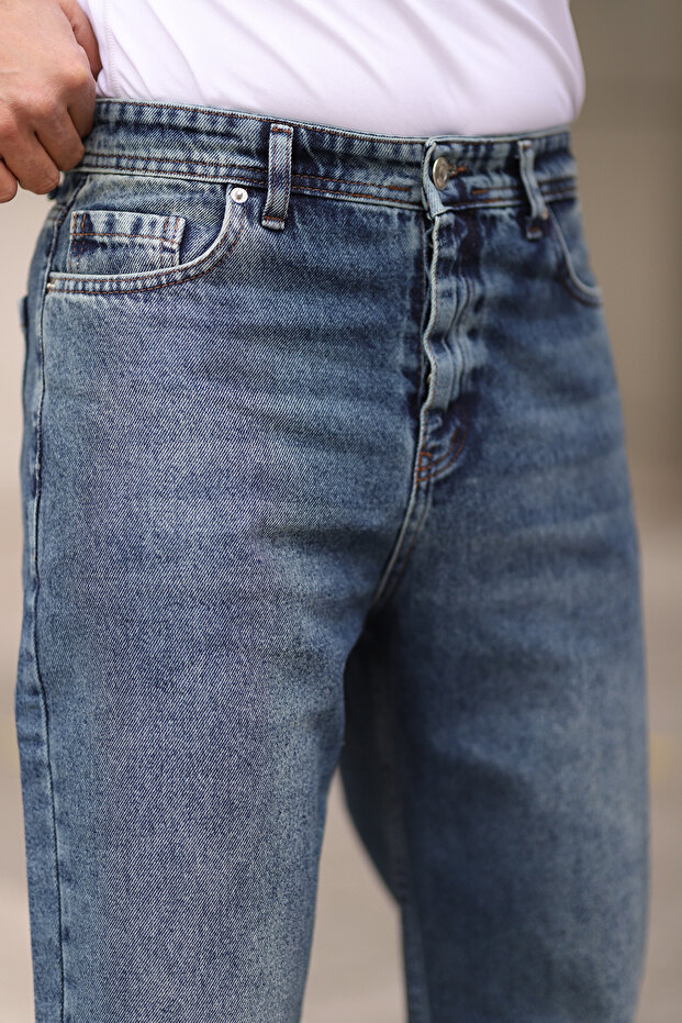 Orta Mavi %100 Pamuk Baggy Fit Jeans Kot Pantolon TMNAW24JE00027 - 5