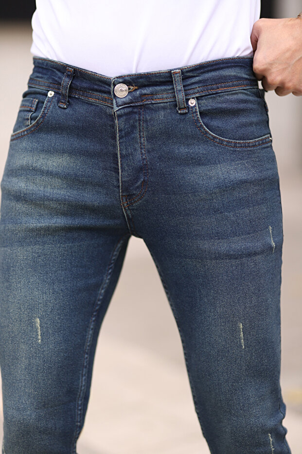 Koyu Lacivert Skinny Tırnaklı Jeans Kot Pantolon TMNAW25JE00013 - 5