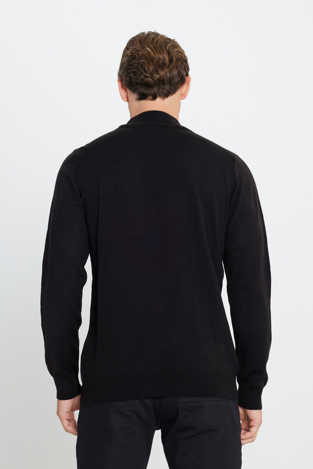 Erkek Siyah-Antrasit Standart Fit Normal Kesim Yarım Balıkçı Yaka Triko Kazak - 5