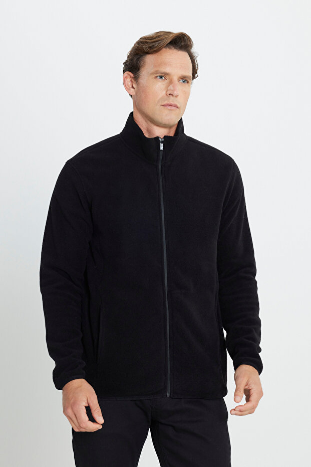 Мъжки черен суитшърт с поларено яке против напукване и ненабиващо се стандартно прилягане - 2