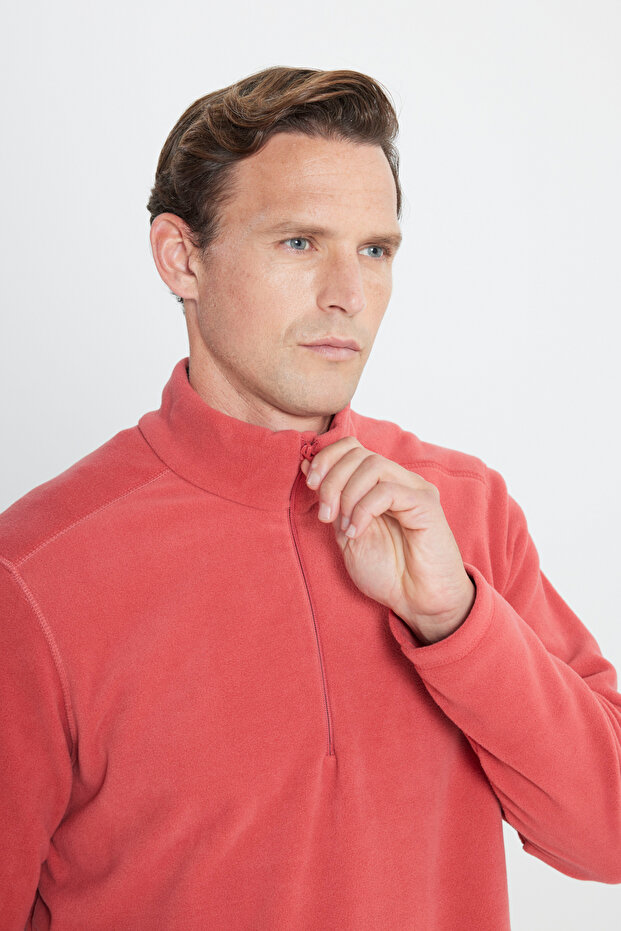 Erkek Mercan Anti-Pilling Tüylenme Yapmayan Standart Fit Dik Yaka Polar Sweatshirt - 4