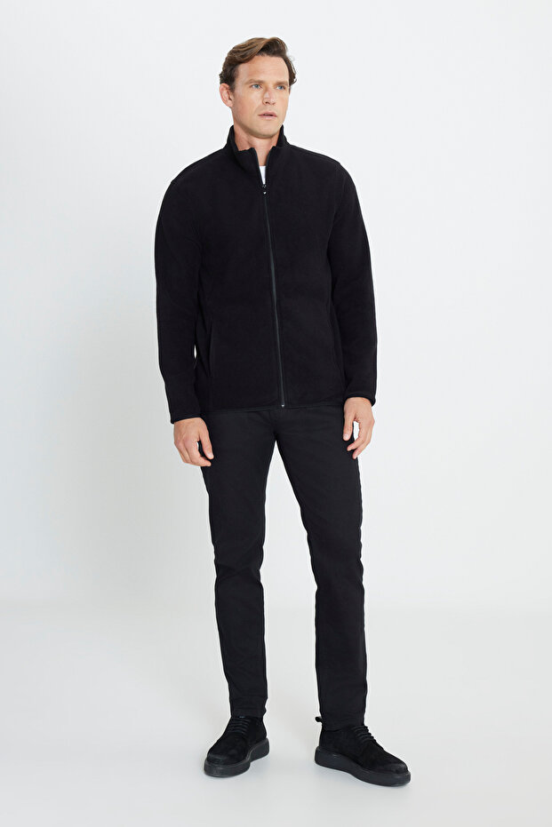 Мъжки черен суитшърт с поларено яке против напукване и ненабиващо се стандартно прилягане - 3