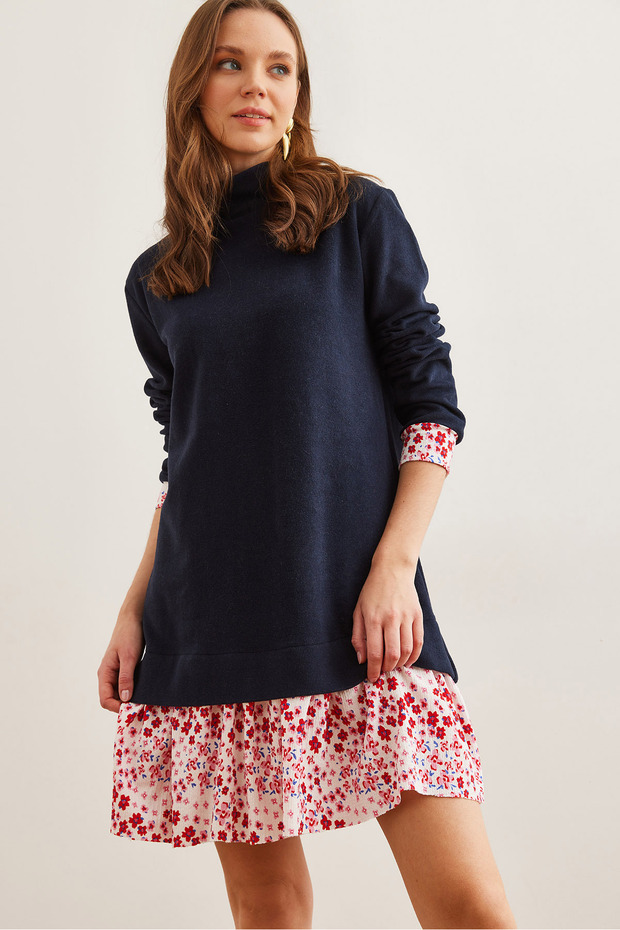 Women's Navy Blue Red Garnished Thessaloniki Dresselb-19000965