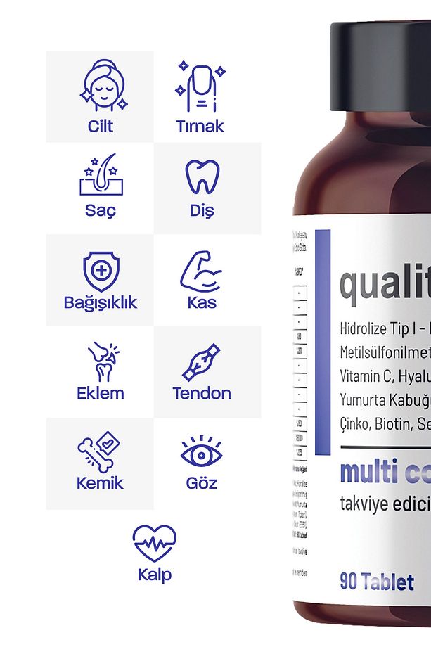 Multi Collagen 90 Tablet - Tip 1-2-3-5-10 Kolajen MSM Magnezyum Collegen Peptidies Colagen Çinko - 5