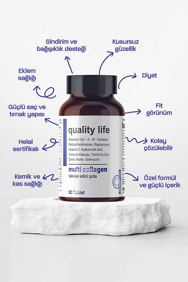 Multi Collagen 90 Tablet - Tip 1-2-3-5-10 Kolajen MSM Magnezyum Collegen Peptidies Colagen Çinko - 4