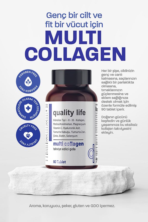 Multi Collagen 90 Tablet - Tip 1-2-3-5-10 Kolajen MSM Magnezyum Collegen Peptidies Colagen Çinko - 3
