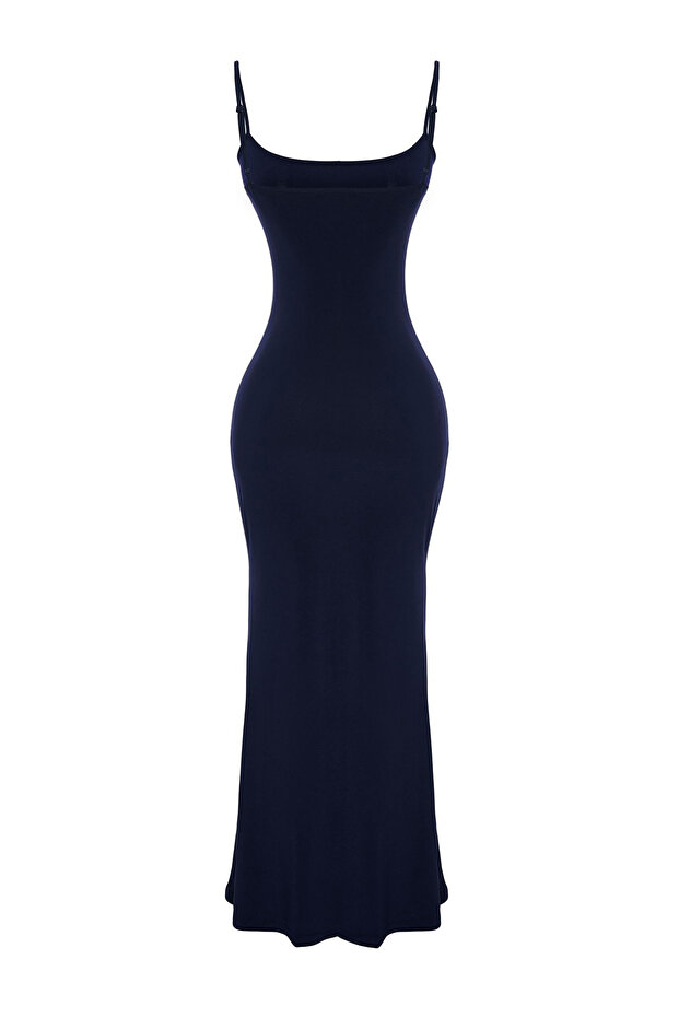 Lacivert Fitted/Vücuda Oturan Askılı Esnek Maxi Örme Kalem Elbise TWOSS23EL02435 - 7