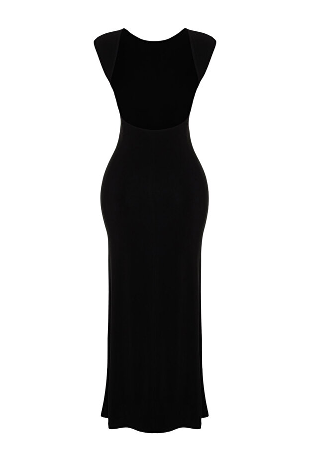 Siyah Sırt Dekolteli Fitted/Vücuda Oturan Maxi Esnek Örme Maxi Kalem Elbise TWOSS24EL00090 - 7