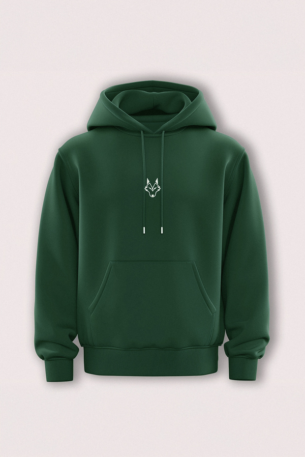 Haki Oversize/Geniş Kesim Kapüşonlu İçi Polarlı Kurt Nakışlı Sweatshirt TMNAW24SW00018 - 1