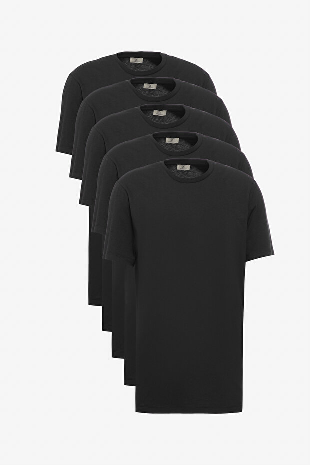 Unisex 5-Piece 100% Cotton Slim Fit Slim Fit Crew Neck Black T-Shirts Pack