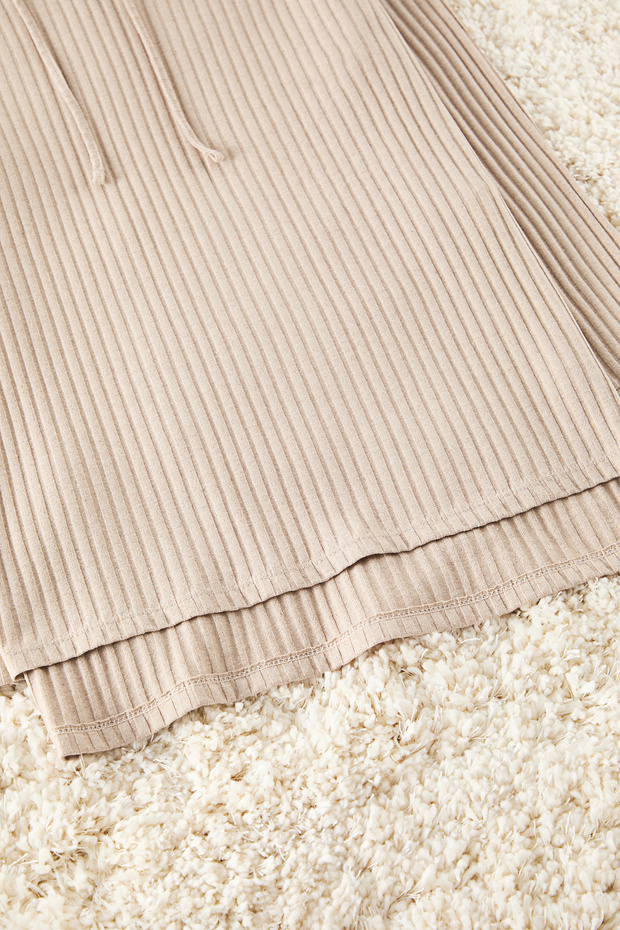 Koyu Bej Kapüşonlu Fitilli Örme Pijama Takımı THMAW22AU0334 - 3