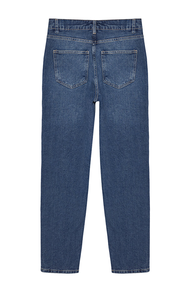 Koyu Mavi Yüksek Bel Slim Mom Jeans TWOAW25JE00153 - 7
