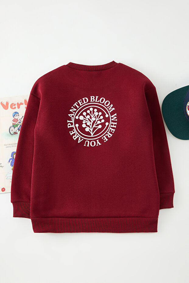Bordo Sırt Baskılı Erkek Çocuk Düz Örme Mini Me Sweatshirt TKDAW25SW00115 - 1