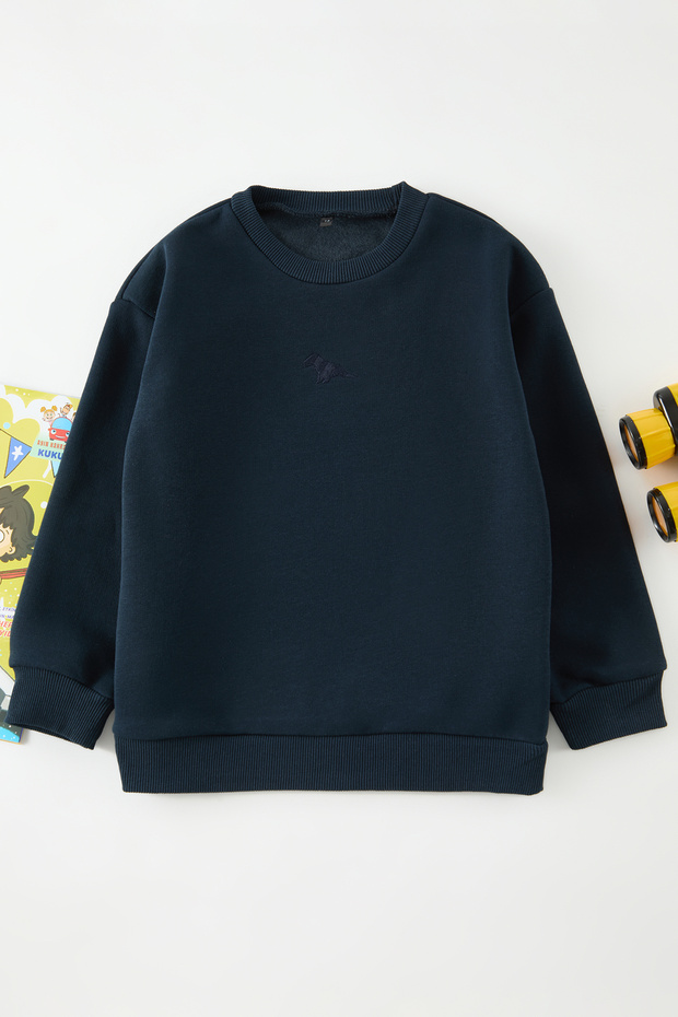 Lacivert Erkek Çocuk Düz Örme Mini Me Sweatshirt TKDAW25SW00119 - 1