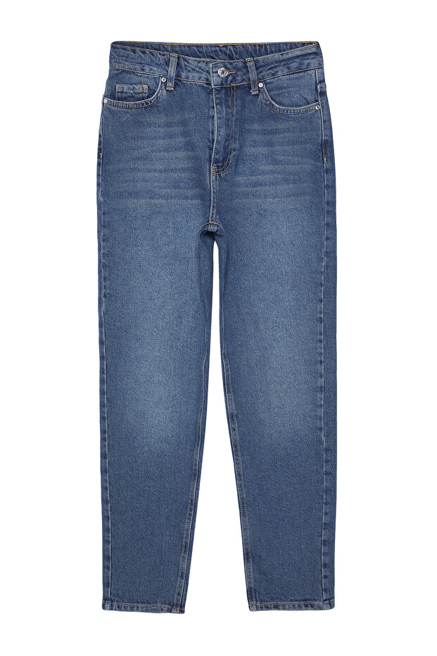 Koyu Mavi Yüksek Bel Slim Mom Jeans TWOAW25JE00153 - 6
