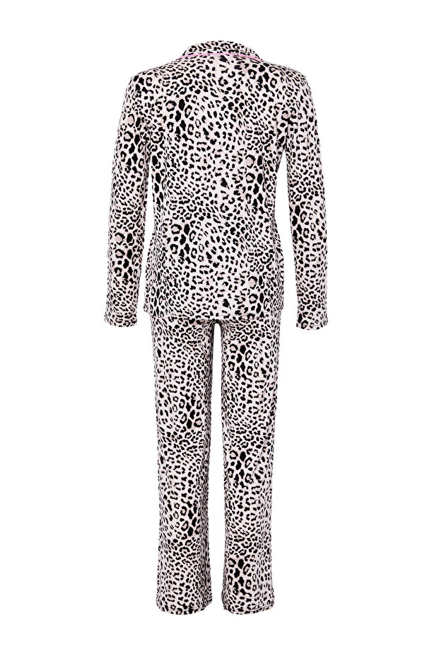 Çok Renkli Leopar Desenli Kurdele/Fiyonklu Biyeli Örme Pijama Takımı THMAW25PT00107 - 7