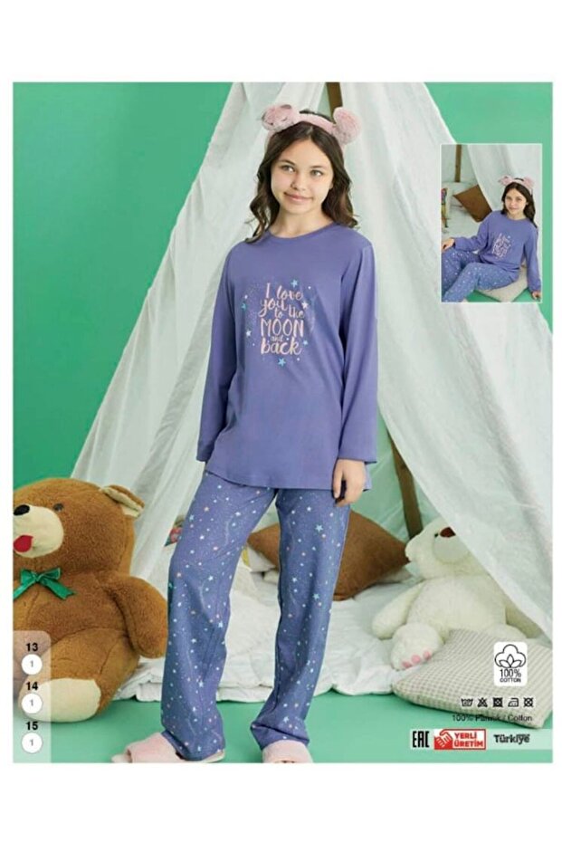Kız Çocuk Uzun Kol %100 Pamuk Pijama Takımı - 1