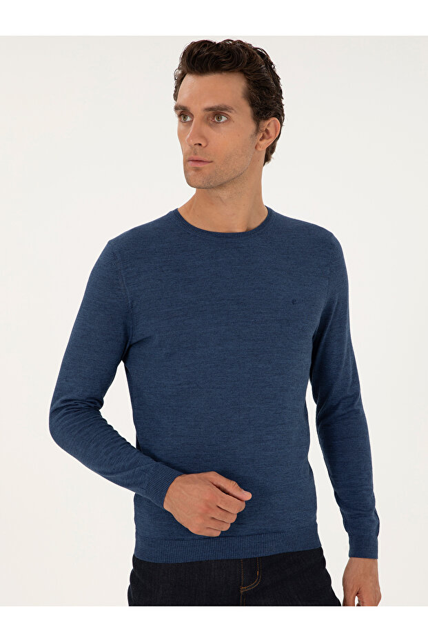 İndigo Slim Fit Yün Karışımlı Bisiklet Yaka Basic Triko Kazak 50293301-VR028 - 3
