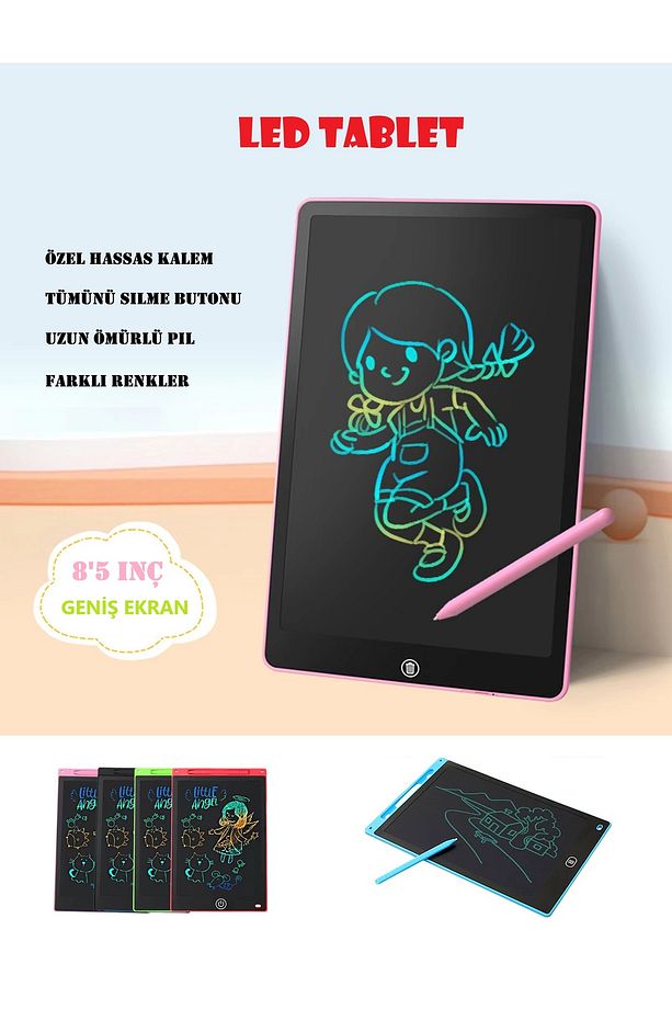 Eğlenceli ve Pratik LED Yazı Tableti - 8.5 İnç Renkli Çizim ve Not Defteri - 1