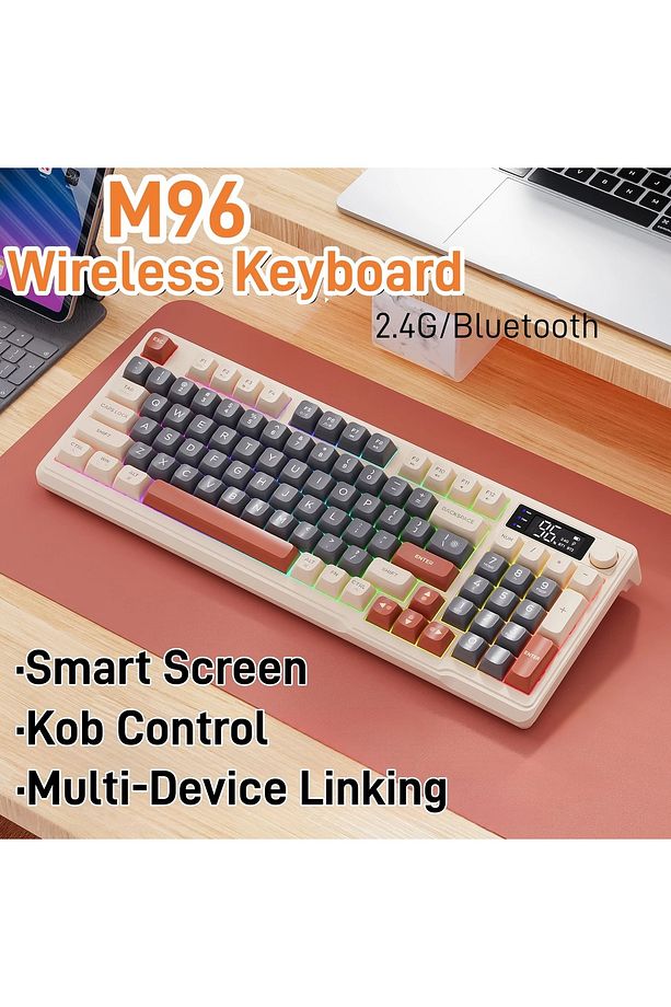 Freewolf M96 Bluetooth/2.4g Kablosuz Klavye Işıklı Usb Type-c Kablolu Şarj Gösterge Panelli Klavye - 6