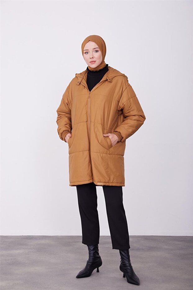 Seyyar Kapüşonlu Oversize Kaban 23k7210 Camel - 2